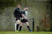 10 February 2015; Ireland's Jamie Heaslip, left, and Cian Healy arrive for squad training. Carton House, Maynooth, Co. Kildare. Picture credit: Brendan Moran / SPORTSFILE