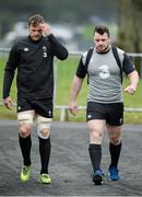 10 February 2015; Ireland's Jamie Heaslip, left, and Cian Healy arrive for squad training. Carton House, Maynooth, Co. Kildare. Picture credit: Brendan Moran / SPORTSFILE