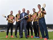 10 February 2015; Brian Phelan, CEO Glanbia Global Ingredients, with Kilkenny players, from left, Jackie Tyrrell, Eoin Larkin, team captain Joey Holden, Paul Murphy and Colin Fennelly in attendance at the 2015 Glanbia Kilkenny sponsorship launch. Nowlan Park, Kilkenny. Picture credit: Matt Browne / SPORTSFILE
