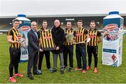10 February 2015; Brian Phelan, CEO Glanbia Global Ingredients, presents the new Kilkenny jersey to Kilkenny manager Brian Cody, team captain Joey Holden, and Kilkenny players, from left, Paul Murphy, Eoin Larkin, Colin Fennelly and Jackie Tyrrell in attendance at the 2015 Glanbia Kilkenny sponsorship launch. Nowlan Park, Kilkenny. Picture credit: Matt Browne / SPORTSFILE