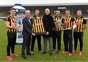 10 February 2015; Brian Phelan, CEO Glanbia Global Ingredients, presents the new Kilkenny jersey to Kilkenny manager Brian Cody, team captain Joey Holden, and Kilkenny players, from left, Paul Murphy, Eoin Larkin, Colin Fennelly and Jackie Tyrrell in attendance at the 2015 Glanbia Kilkenny sponsorship launch. Nowlan Park, Kilkenny. Picture credit: Matt Browne / SPORTSFILE
