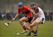 10 February 2015; Shane O'Donnell, UCC, in action against Jack Brown, UL. Independent.ie Fitzgibbon Cup, Group B, Round 3, UCC v UL, Mardyke, Cork. Picture credit: Barry Cregg / SPORTSFILE