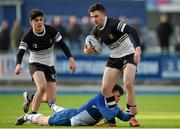 10 February 2015; Jake Howlett, Newbridge College, supported by team-mate Jimmy O'Brien, in action against Gary Fearon, St. Andrew's College. Bank of Ireland Leinster Schools Senior Cup, 2nd Round, St. Andrew's College v Newbridge College, Donnybrook Stadium, Donnybrook, Dublin. Picture credit: Piaras Ó Mídheach / SPORTSFILE