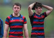 10 February 2015; Sean Kelly, left, and Charlie Carmody, St. Munchin’s, react after defeat to Rockwell College. SEAT Munster Schools Senior Cup Quarter-Final, Rockwell College v St. Munchin’s College, Clanwilliam Park, Tipperary Town. Picture credit: Diarmuid Greene / SPORTSFILE