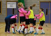 10 February 2015; IT Sligo celebrate at the final whistle after beating IT Carlow in the final. Women's Soccer Colleges Association of Ireland,  National Futsal Finals, Institute of Technology, Sligo. Picture credit: Oliver McVeigh / SPORTSFILE