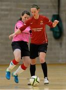 10 February 2015; Claire Kinsella, IT Carlow, in action against Caomhe Barrett, IT Sligo, in the tournament final. Women's Soccer Colleges Association of Ireland,  National Futsal Finals, Institute of Technology, Sligo. Picture credit: Oliver McVeigh / SPORTSFILE