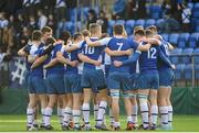 10 February 2015; St. Andrew's College team in a huddle before the game. Bank of Ireland Leinster Schools Senior Cup, 2nd Round, St. Andrew's College v Newbridge College, Donnybrook Stadium, Donnybrook, Dublin. Picture credit: Padraic Dooley / SPORTSFILE