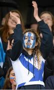 10 February 2015; A St. Andrew's College supporter cheers on her team during the game. Bank of Ireland Leinster Schools Senior Cup, 2nd Round, St. Andrew's College v Newbridge College, Donnybrook Stadium, Donnybrook, Dublin. Picture credit: Piaras Ó Mídheach / SPORTSFILE