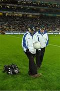 7 February 2015; Umpires kick a football before the game. Allianz Football League, Division 1, Round 1, Dublin v Donegal. Croke Park, Dublin. Picture credit: Ray McManus / SPORTSFILE
