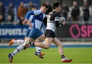 10 February 2015; Jimmy O'Brien, Newbridge College, in action against Gary Fearon, St. Andrew's College. Bank of Ireland Leinster Schools Senior Cup, 2nd Round, St. Andrew's College v Newbridge College, Donnybrook Stadium, Donnybrook, Dublin. Picture credit: Piaras Ó Mídheach / SPORTSFILE