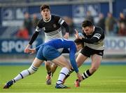 10 February 2015; Jake Howlett, Newbridge College, supported by team-mate Jimmy O'Brien, in action Gary Fearon, St. Andrew's College. Bank of Ireland Leinster Schools Senior Cup, 2nd Round, St. Andrew's College v Newbridge College, Donnybrook Stadium, Donnybrook, Dublin. Picture credit: Piaras Ó Mídheach / SPORTSFILE