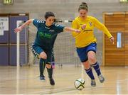 10 February 2015; Ciara Rossiter, Waterford IT, in action against Eimear Lafferty, Maynooth University. Women's Soccer Colleges Association of Ireland,  National Futsal Finals, Institute of Technology, Sligo. Picture credit: Oliver McVeigh / SPORTSFILE