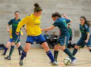10 February 2015; Ciara Rossiter, Waterford IT, in action against Rachel Doyle, Maynooth University. Women's Soccer Colleges Association of Ireland,  National Futsal Finals, Institute of Technology, Sligo. Picture credit: Oliver McVeigh / SPORTSFILE