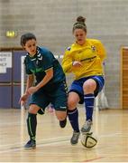 10 February 2015; Ciara Rossiter, Waterford IT, in action against Eimear Lafferty ,Maynooth University. Women's Soccer Colleges Association of Ireland,  National Futsal Finals, Institute of Technology, Sligo. Picture credit: Oliver McVeigh / SPORTSFILE