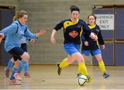 10 February 2015; Aine Bennett, DCU, in action against Leah Phillips, Athlone IT. Women's Soccer Colleges Association of Ireland,  National Futsal Finals, Institute of Technology, Sligo. Picture credit: Oliver McVeigh / SPORTSFILE