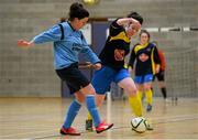 10 February 2015; Claire Grehan, Athlone IT , in action against Aine Bennett, DCU. Women's Soccer Colleges Association of Ireland,  National Futsal Finals, Institute of Technology, Sligo. Picture credit: Oliver McVeigh / SPORTSFILE