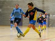 10 February 2015; Cadha Grillen, DCU, in action against Niamh Mooney, Athlone IT. Women's Soccer Colleges Association of Ireland,  National Futsal Finals, Institute of Technology, Sligo. Picture credit: Oliver McVeigh / SPORTSFILE