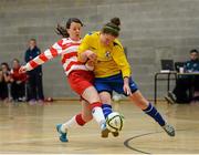 10 February 2015; Ciara Rossiter, Waterford IT, in action against Caoimhe Barrett, IT Sligo. Women's Soccer Colleges Association of Ireland,  National Futsal Finals, Institute of Technology, Sligo. Picture credit: Oliver McVeigh / SPORTSFILE