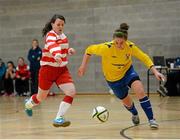 10 February 2015; Ciara Rossiter, Waterford IT, in action against Caoimhe Barrett, IT Sligo. Women's Soccer Colleges Association of Ireland,  National Futsal Finals, Institute of Technology, Sligo. Picture credit: Oliver McVeigh / SPORTSFILE