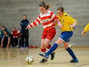 10 February 2015; Emma Hansberry, Sligo IT, in action against Vanessa Austin, Waterford IT. Women's Soccer Colleges Association of Ireland,  National Futsal Finals, Institute of Technology, Sligo. Picture credit: Oliver McVeigh / SPORTSFILE