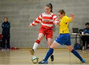 10 February 2015; Emma Hansberry, Sligo IT, in action against Vanessa Austin, Waterford IT. Women's Soccer Colleges Association of Ireland,  National Futsal Finals, Institute of Technology, Sligo. Picture credit: Oliver McVeigh / SPORTSFILE