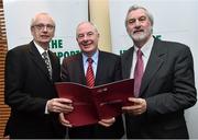 11 February 2015; John Treacy, left, CEO of the Irish Sports Council, with Michael Ring, T.D., Minister of State for Sport and Tourism, centre, and Kieran Mulvey, Chairman of the Irish Sports Council, pictured at the Irish Sports Council Funding Announcement for Rio Olympics 2016, National Governing Bodies, High Performance and Women in Sport. Alexander Hotel, Dublin. Picture credit: David Maher / SPORTSFILE