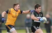 11 February 2015; Paddy McBride, St Mary's College, Belfast, in action against Davy Byrne, DCU. Independent.ie Sigerson Cup, Quarter-Finals, St Mary's College, Belfast v DCU. St Genevieves High School, Belfast, Co. Antrim. Picture credit: Oliver McVeigh / SPORTSFILE