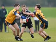 11 February 2015; Jerome Johnston, St Mary's College, Belfast, in action against Conor Daly and Jack Smith, DCU. Independent.ie Sigerson Cup, Quarter-Final, St Mary's College, Belfast v DCU. St Genevieves High School, Belfast, Co. Antrim. Picture credit: Oliver McVeigh / SPORTSFILE