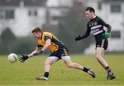 11 February 2015; Davy Byrne, DCU, in action against Ciaran McCooney, St Mary's College, Belfast. Independent.ie Sigerson Cup, Quarter-Final, St Mary's College, Belfast v DCU. St Genevieves High School, Belfast, Co. Antrim. Picture credit: Oliver McVeigh / SPORTSFILE