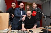 11 February 2015; Newstalk 106-108 FM today announced that one of the greatest hurlers the game has ever seen, DJ Carey, will join the ‘Off the Ball’ team. DJ has signed an exclusive deal as a GAA analyst, and will contribute to the station throughout the GAA season, as well as participate in many of the station’s outside broadcasts. His first broadcast will take place later this month. Pictured is DJ Carey with Off The Ball team presenters from left Joe Molloy, Colm Parkinson, Ger Gilroy, Sports Editor, Newstalk 106-108fm and Adrian Barry. Newstalk, Digges Lane, Dublin. Picture credit: Matt Browne / SPORTSFILE