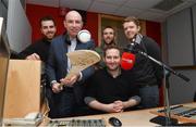 11 February 2015; Newstalk 106-108 FM today announced that one of the greatest hurlers the game has ever seen, DJ Carey, will join the ‘Off the Ball’ team. DJ has signed an exclusive deal as a GAA analyst, and will contribute to the station throughout the GAA season, as well as participate in many of the station’s outside broadcasts. His first broadcast will take place later this month. Pictured is DJ Carey with Off The Ball team presenters from left Joe Molloy, Colm Parkinson, Ger Gilroy, Sports Editor, Newstalk 106-108fm and Adrian Barry. Newstalk, Digges Lane, Dublin. Picture credit: Matt Browne / SPORTSFILE
