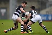 11 February 2015; Ronan McDonnell, Castletroy College, is tackled by Shane Daly, left, and Robin Reidy, PBC. SEAT Munster Schools Senior Cup Quarter-Final, Castletroy College v Presentation Brothers College. Thomond Park, Limerick. Picture credit: Diarmuid Greene / SPORTSFILE