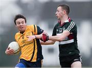 11 February 2015; Conor Moynagh, DCU, in action against Matthew Fitzpatrick, St Mary's College, Belfast. Independent.ie Sigerson Cup, Quarter-Final, St Mary's College, Belfast v DCU. St Genevieves High School, Belfast, Co. Antrim. Picture credit: Oliver McVeigh / SPORTSFILE