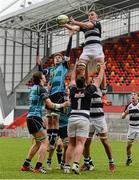 11 February 2015; Jack O'Sullivan, PBC, wins possession in a lineout ahead of David Rowesome, Castletroy College. SEAT Munster Schools Senior Cup Quarter-Final, Castletroy College v Presentation Brothers College. Thomond Park, Limerick. Picture credit: Diarmuid Greene / SPORTSFILE