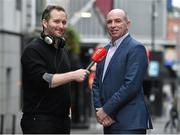 11 February 2015; Newstalk 106-108 FM today announced that one of the greatest hurlers the game has ever seen, DJ Carey, will join the ‘Off the Ball’ team. DJ has signed an exclusive deal as a GAA analyst, and will contribute to the station throughout the GAA season, as well as participate in many of the station’s outside broadcasts. His first broadcast will take place later this month. Pictured, Ger Gilroy, Sports Editor, Newstalk 106-108fm with DJ Carey. Newstalk, Digges Lane, Dublin. Picture credit: Matt Browne / SPORTSFILE