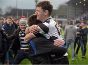 11 February 2015; Alan Tynan, Cistercian College Roscrea, celebrates with supporters after the game. Bank of Ireland Leinster Schools Senior Cup, 2nd Round, Blackrock College v Cistercian College Roscrea, Donnybrook Stadium, Donnybrook, Dublin. Picture credit: Cody Glenn / SPORTSFILE