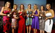 17 November 2007; The 7 Cork Ladies Football Allstars, from left, Angela Walsh, Deirdre O'Reilly, Rena Buckley, Juliet Murphy, Brid Stack, Briefe Corkery, and Valerie Mulcahy, at the 2007 O'Neills/TG4 Ladies Football All-Star Awards. Citywest Hotel, Conference, Leisure & Golf Resort, Saggart, Co. Dublin. Picture credit: Brendan Moran / SPORTSFILE  *** Local Caption ***