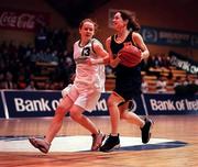 8 February 2000; Aoife O'Dwyer of Scoil Ruain Killenaule in action against Catherine Shallow of Loreto Foxrock during the Bank of Ireland Schools Cup Girls' B Final match between Scoil Ruain Killenaule and Loreto Foxrock at National Basketball Arena in Tallaght, Dublin. Photo by Brendan Moran/Sportsfile