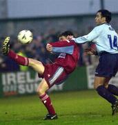 31 March 2000; Aubrey Dolan of Galway United is tackled by Pat Fenlon of Shelbourne during the FAI Cup Semi-Final match between Galway United and Shelbourne at Terryland Park in Galway. Photo by Damien Eagers/Sportsfile