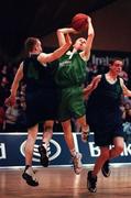 9 February 2000; Andrew Buckley of Colaiste Muire Crosshaven is tackled by Mark McEvoy, left, and Aidan O'Donnell of Carrick-on-Shannon CS during the Bank of Ireland Schools Cup Boys' C Final match between Colaiste Mhuire Crosshaven and Carrick-On-Shannon CS at National Basketball Arena in Tallaght, Dublin. Photo by Brendan Moran/Sportsfile