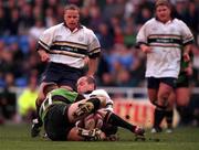 8 April 2000; Conor O'Shea of London Irish in action against Ben Cohen of Northampton as Jarrod Cunningham of London Irish looks on during the Tetley's Bitter Cup Semi-Final match between London Irish and Northampton at the Madejski Stadium in Reading, England. Photo by Brendan Moran/Sportsfile