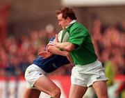 4 March 2000; Denis Hickie of Ireland in action against Diego Dominguez of Italy during the Lloyds TSB 6 Nations match between Ireland and Italy at Lansdowne Road in Dublin. Photo by Damien Eagers/Sportsfile