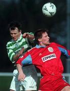 26 March 2000; Derek Treacy of Shamrock Rovers in action against Billy Cleary of Galway United during the Eircom League Premier Division match between Shamrock Rovers and Galway United at Morton Stadium in Dublin. Photo by David Maher/Sportsfile