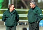 29 March 2000; Ireland coach Warren Gatland, right, and assistant coach Eddie O'Sullivan during an Ireland Rugby training session at Greystones RFC in Greystones, Wicklow. Photo by Matt Browne/Sportsfile