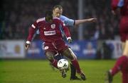 31 March 2000; Eric Lavine of Galway United is tackled by Tony McCarthy of Shelbourne during the FAI Cup Semi-Final match between Galway United and Shelbourne at Terryland Park in Galway. Photo by Damien Eagers/Sportsfile
