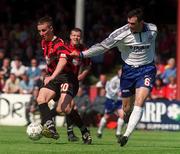 30 April 2000; Garreth O'Connor of Bohemians in action against Pat Scully of Shelbourne during the FAI Cup Final match between Shelbourne and Bohemians at Tolka Park in Dublin. Photo by Brendan Moran/Sportsfile