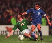 26 April 2000; Itias Poursandidis of Greece in action against Gary Doherty of Republic of Ireland during the International Friendly match between Republic of Ireland and Greece at Lansdowne Road in Dublin. Photo by David Maher/Sportsfile