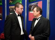 9 March 2000; Joe Murphy talks to Liverpool Manager Gerard Houllier at the Aer Lingus / Examiner Sports Awards at The Burlington Hotel in Dublin. Photo by Ray McManus/Sportsfile