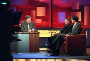 31 March 2000; Clare hurler Jamesie O'Connor and GPA spokesman Donal O'Neill speak to Pat Kenny on The Late Late Show at the RTE Studios in Dublin. Photo by Brendan Moran/Sportsfile