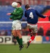 19 April 2000; Graham Barrett of Republic of Ireland in action against Steven Pele of France during the UEFA European Under-18 Championship Play-Off 2nd Leg match between Republic of Ireland and France at Tolka Park in Dublin. Photo by David Maher/Sportsfile